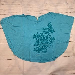 Aeropostale large blue floral velvet top tee poncho summer comfort cropped retro